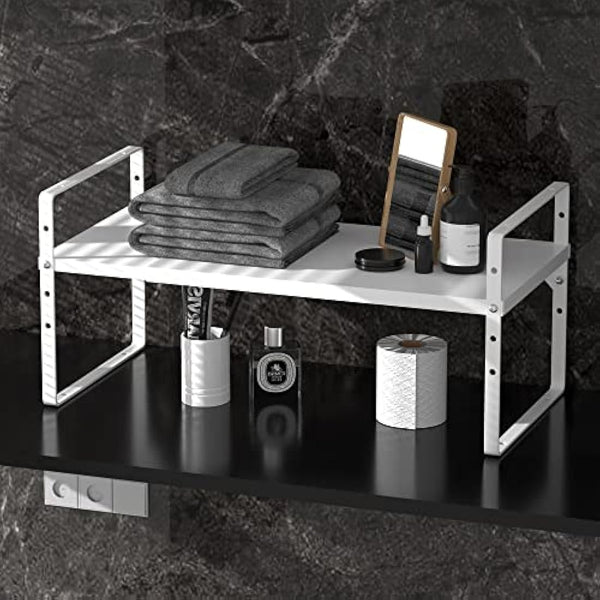 ARCCI Expandable Kitchen Cabinet Shelf Organizers, Stackable Metal Pantry Storage Shelves Rack, Adjustable Counter Spice Shelf for Cabinets, Countertop, Cupboard Organizers and Storage, White