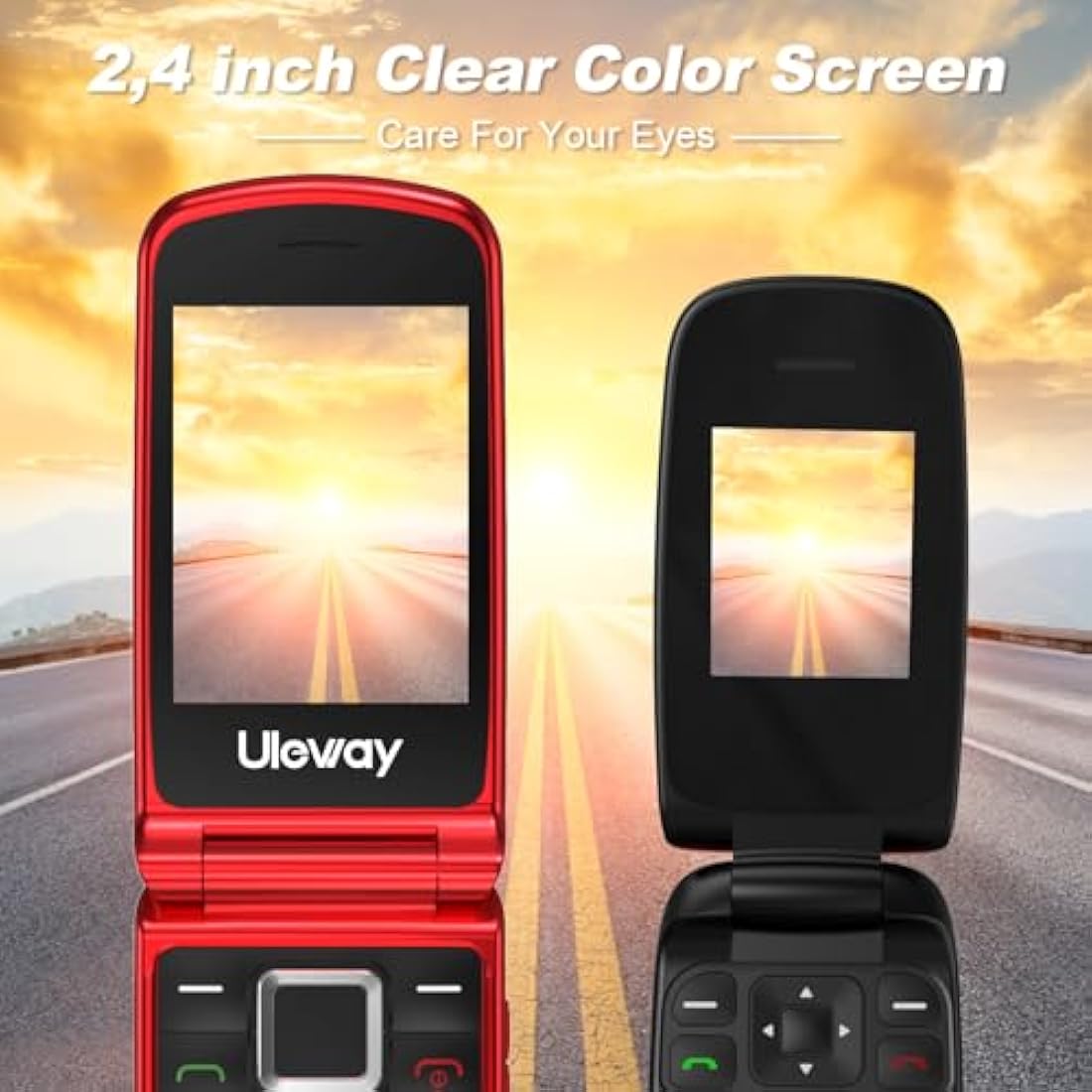 uleway Big Button Mobile Phone for Elderly Sim Free Unlocked Flip Senior Mobile Phone with SOS Button Torch Camera Bluetooth Loud Speaker Easy to Use for Senior (2G-Red)