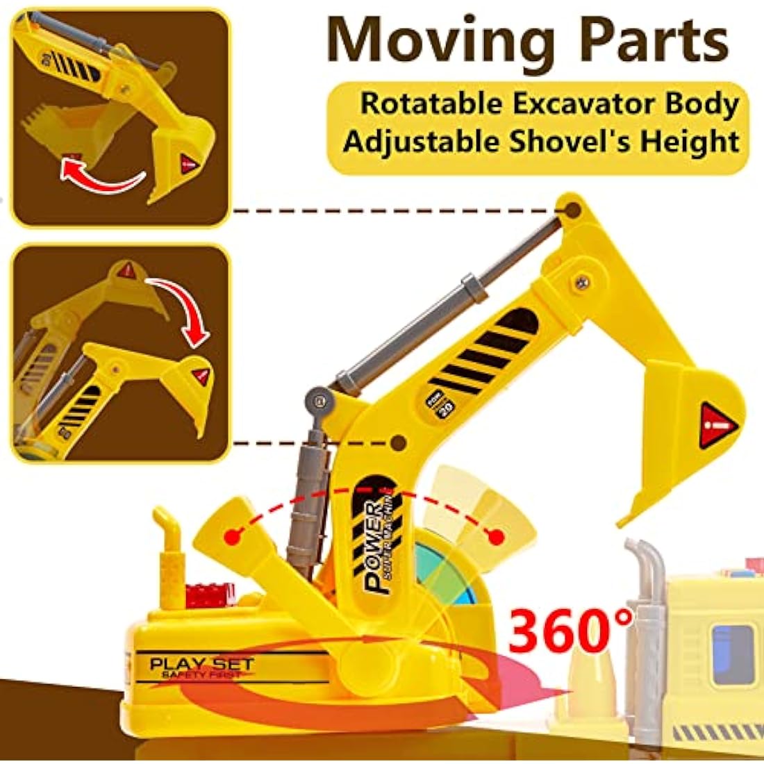 HERSITY Kids Toy Digger, Truck Lorry Toys Construction Vehicles with Lights and Sounds Cars Educational Toys Gifts for Children 3 4 5 6 Years Old Boys and Girls