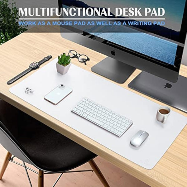 K KNODEL Small Office Leather Desk Mat, Mouse and Keyboard Pad, Computer and Laptop Mat, Desktop Protector and Cover, Writing Pad and Blotter (60x35cm, White)