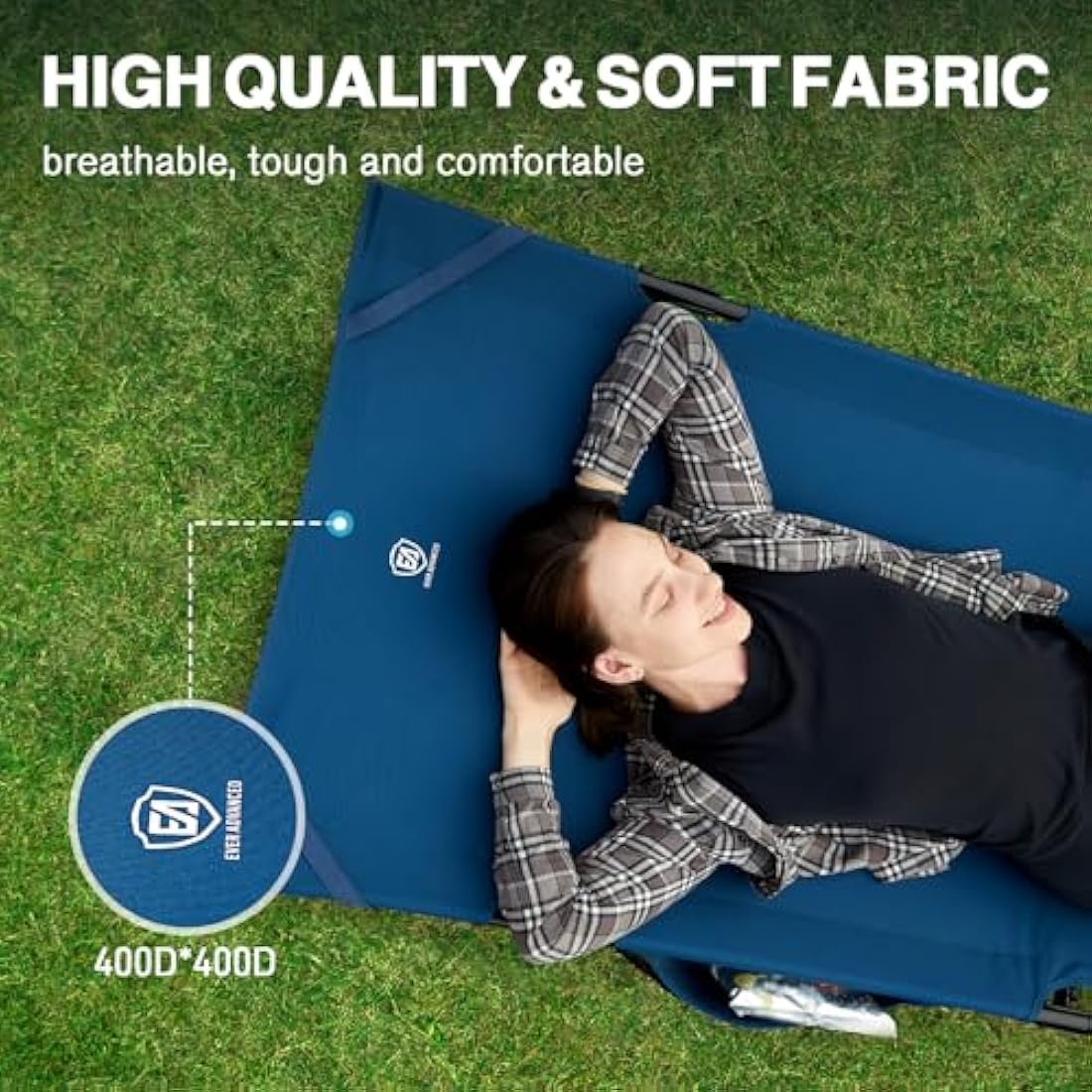 EVER ADVANCED Adult Camp Cot, Heavy Duty Folding Bed with Side Pocket, Portable Camping Bed for Outdoor Use, Loads 200KG