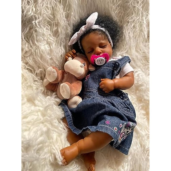 iCradle Lifelike Reborn Baby Dolls Black Girl 20Inch 50cm Realistic Sleeipng Newborn Baby Dolls African American Rooted Hair Real Life Baby Dolls Cloth Body Doll Toy for Kids Age 3+