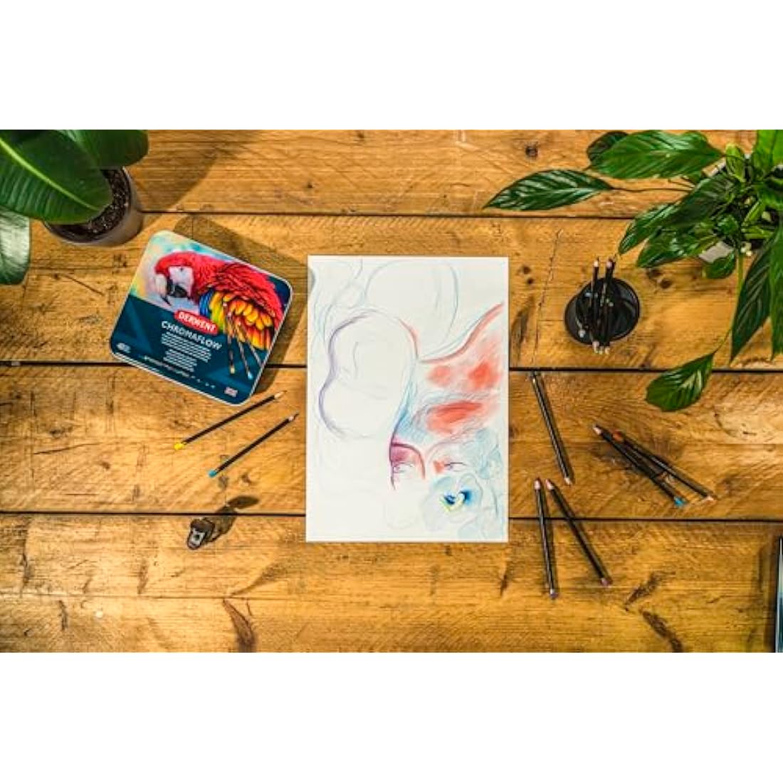 Derwent Chromaflow Pencils, Set of 48 in Tin, 3.5mm Round Core, Premium Core Strength, Blendable with Smooth Texture, Ideal for Drawing, Colouring & Layering, Professional Quality, 2306013