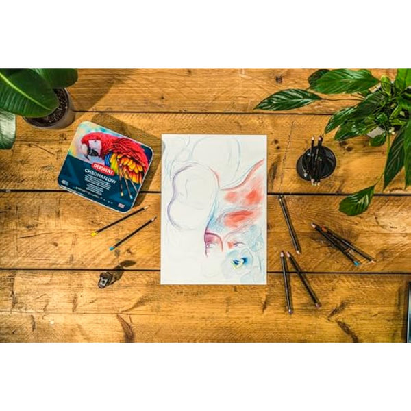 Derwent Chromaflow Pencils, Set of 48 in Tin, 3.5mm Round Core, Premium Core Strength, Blendable with Smooth Texture, Ideal for Drawing, Colouring & Layering, Professional Quality, 2306013