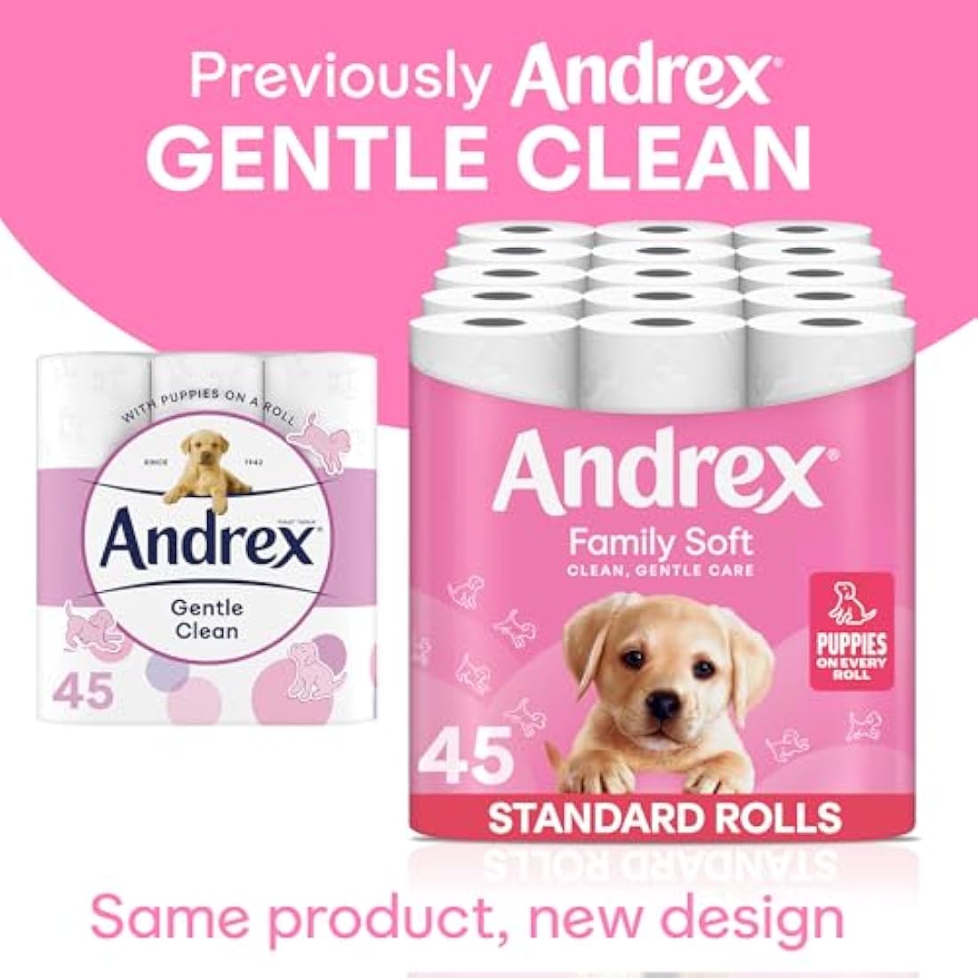 Andrex Family Soft Toilet Tissue 45 Rolls (Previously Andrex Gentle Clean) Gentle on your Family’s skin– Bulk Pack of 45 Toilet Rolls, FSC Certified
