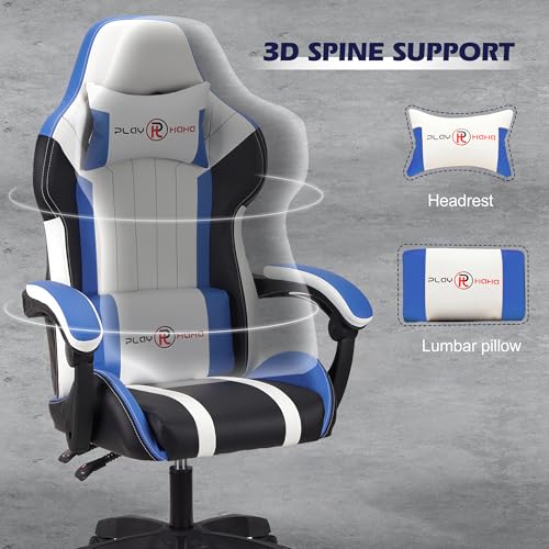 T-THREE.Ergonomic Leather Gaming Chair Height Adjustable with Headrest and Lumbar Support(Orange)