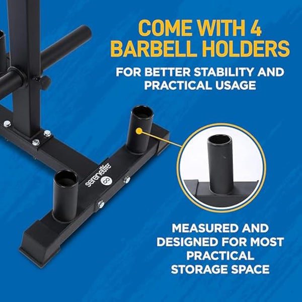 SereneLife Olympic Weight Plate Rack - 800 Pounds Capacity, Heavy Duty Gym Organizer, Scratch Resistant Frame, Powder-Coat Finish, Easy to Assemble, Compact & Space-Saving, Black