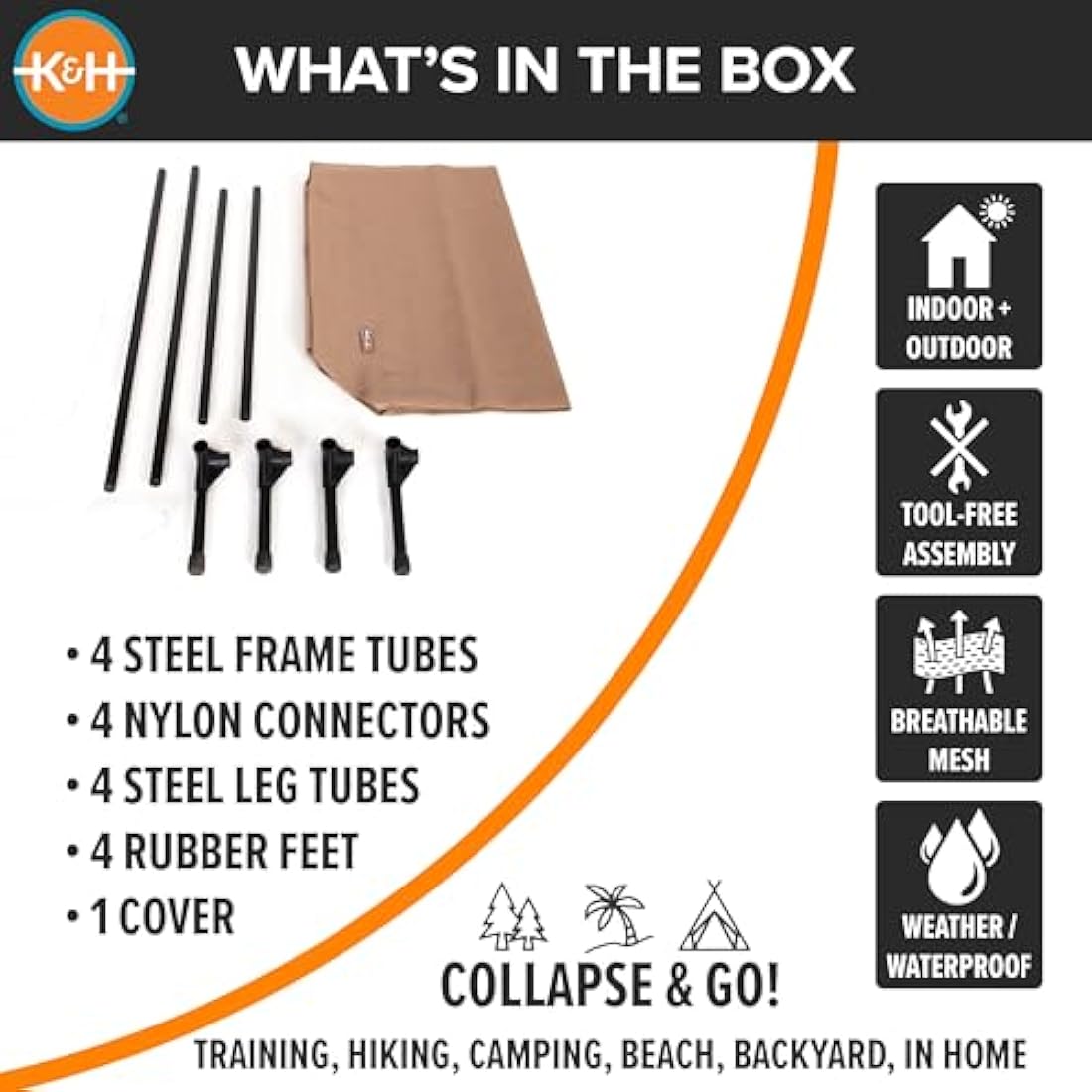 K&H Pet Products Original Pet Cot Elevated Pet Bed All Season Tan Mesh Large 30 X 42 X 7 Inches