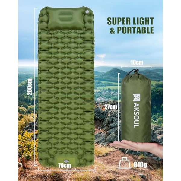 AKSOUL Self Inflating Sleeping Mat for Camping: 8-12CM Thickness Single Camp Mattress, Double Joinable Camping Inflatable Mat