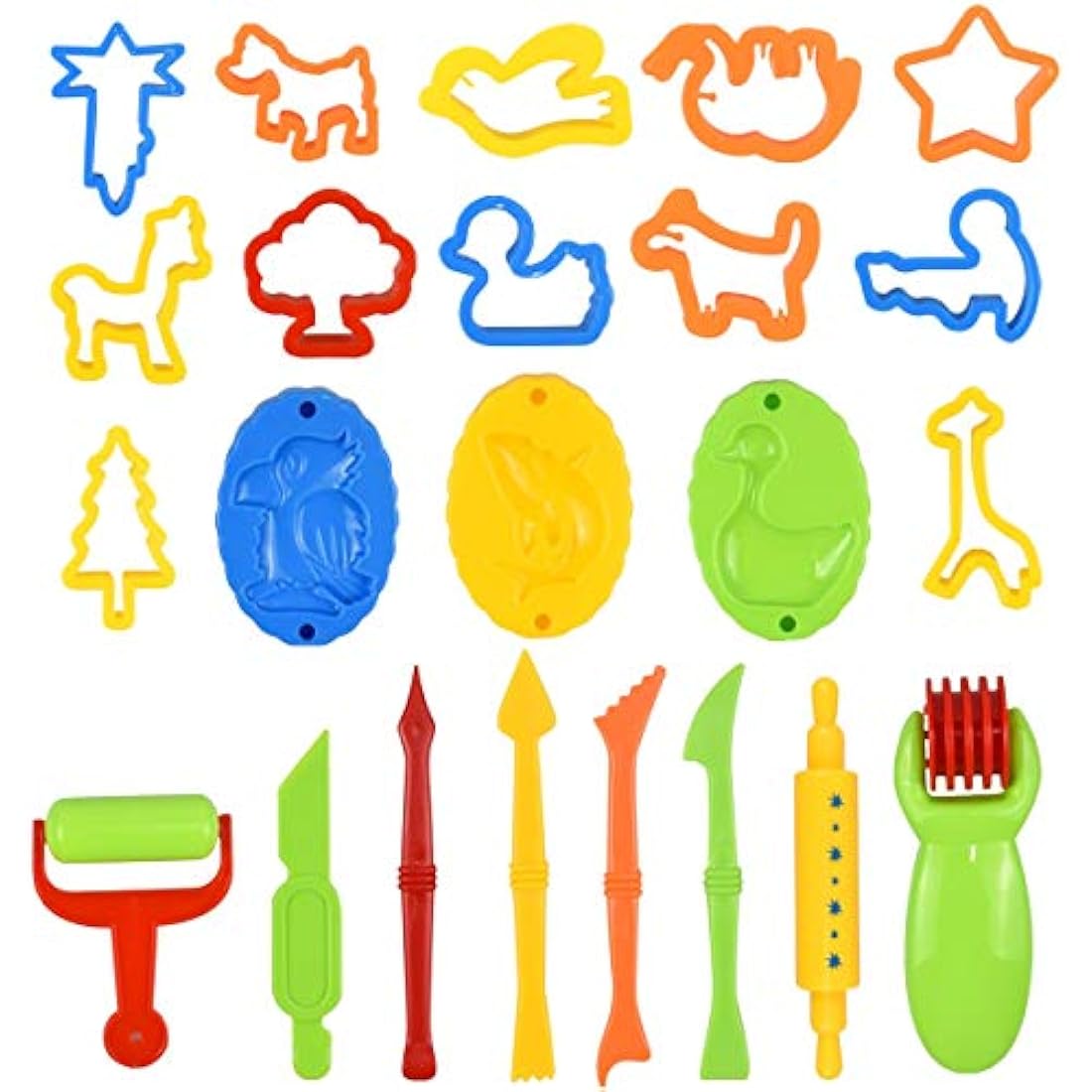 Fodlon Dough Tools Kit, Plastic Cutters for Play Dough 26 pcs Clay Tools and Accessories Mini Clay Tools for Children Colorful Plasticine Modelling Tools DIY for Kids