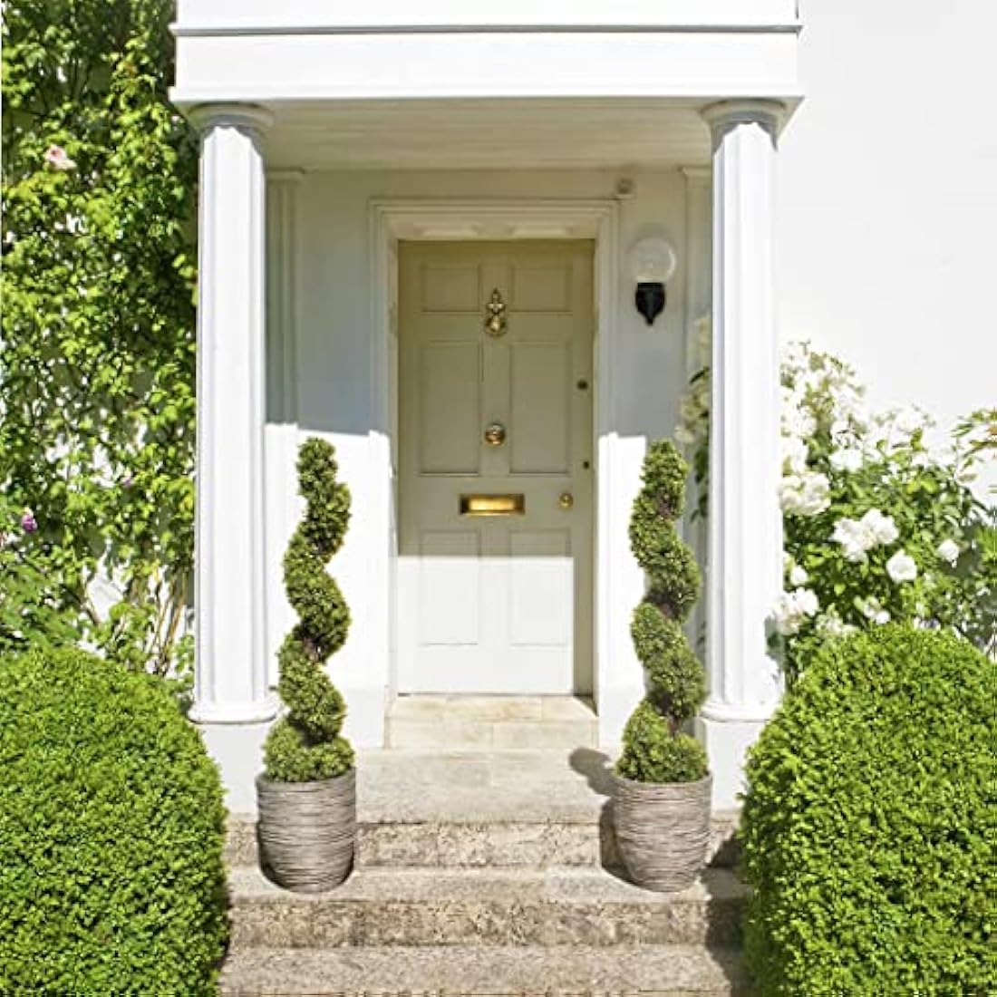 2 x Artificial Premium Quality Topiary Boxwood Spiral Trees in Black Pot for Indoor Outdoor Decor, UV Stable (4ft/120cm)