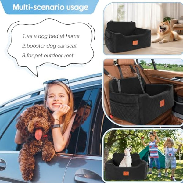 Dog Car Seat for Medium/Large Dogs, Dog Booster Seat for Dog Under 50lbs or 2 Small Dogs, Detachable and Washable Pet Car Seat, Multi-Functional Travel Dog Bed & Dog Sofa(Black)