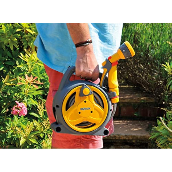 HOZELOCK - Mini Reel "Pico Reel" 10m : Ideal for Patios, Balconies and Small Gardens, Compact Streamlined Reel, Effortless Rewinding, Supplied with 1 Multi Spray Gun: Ready to Use [2425 0000]