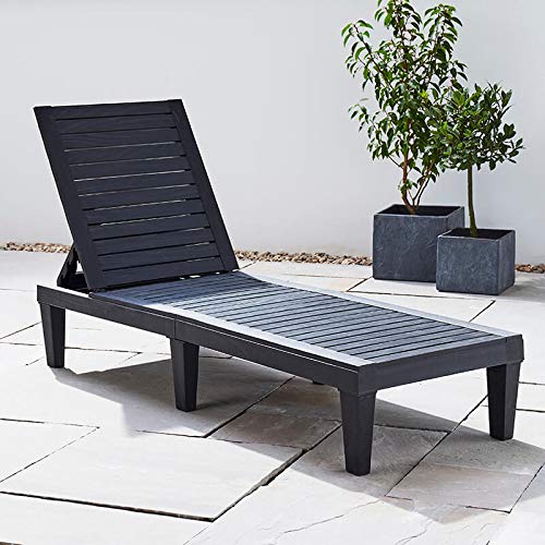 Trueshopping Resin Recliner Sun Loungers Grey - Lightweight Sunloungers Outdoor Chairs for Garden, Terraces and Pool Lounger - 4 Adjustable Reclining Positions, Fade-Free, Rattan Effect Design