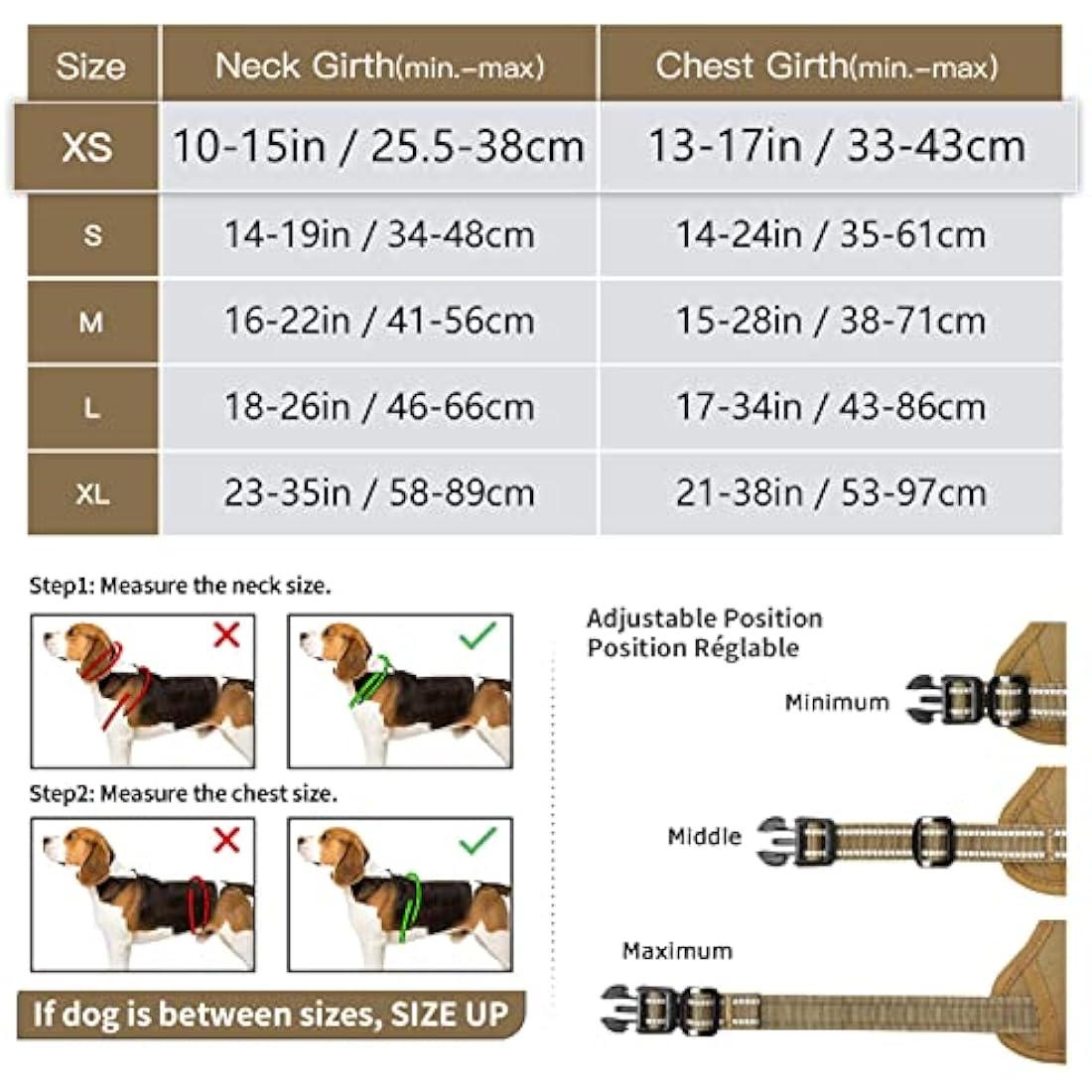 HEELE Dog Harness, Dog Harness for Small Medium Large Dogs No Pull Adjustable Padded Reflective Harness with Handle for Walking Training, Brown, XS