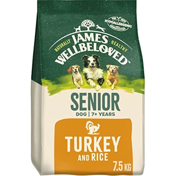 James Wellbeloved Senior Turkey & Rice 7.5 kg Bag, Hypoallergenic Dry Dog Food