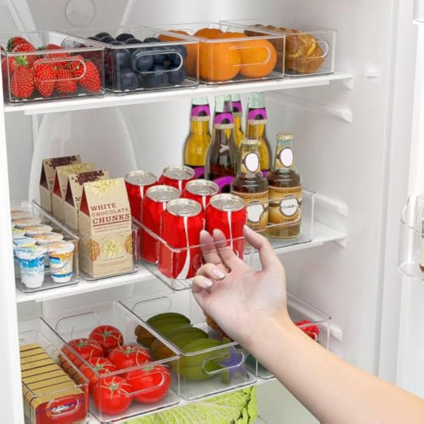 Finew Fridge Organiser Set of 12 (4 Small / 4 Medium / 4 Large), Stackable Storage Bins, Clear Kitchen Organisation Containers for Pantry, Cupboards, Refrigerator, Bathroom - BPA Free