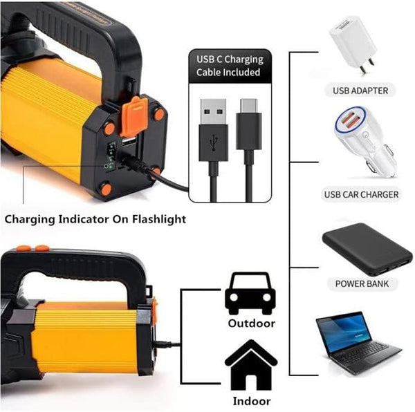 MAYTHANK LED Torch Super Bright Rechargeable Big Capacity10000ma Long Lasting, Powerful High Powered Spotlight Flashlight Long Range 800 Yards, Handheld Searchlight Waterproof (No Side Lantern)