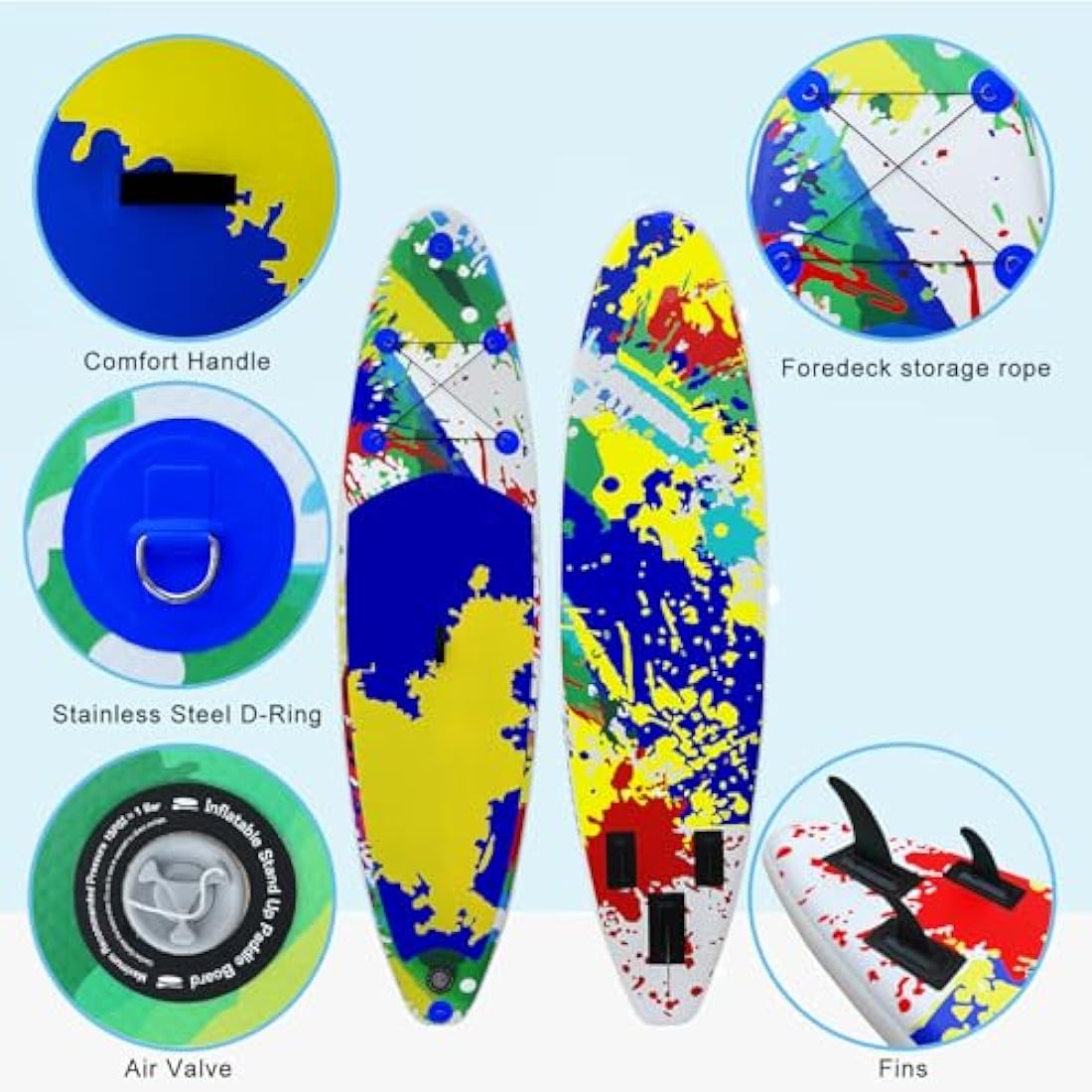10'6" / 320m Inflatable Stand Up Paddle Board | Inflatable SUP Board Beginner's Surfboard Kit w/Adjustable Paddle | Air Pump w/Pressure Guage | Repair Kit | Premium Leash & Carry Backpack