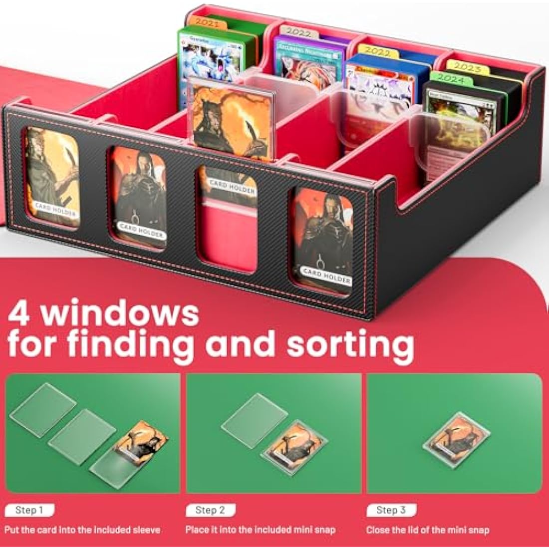 Hot Bee MTG Trading Card Storage Box, Deck Box Holds 2400+ Cards for TCG, MTG, Yugioh, Magic the Gathering Commander Cards, Playing Card Case PU Leather Magnetic Closure, Red