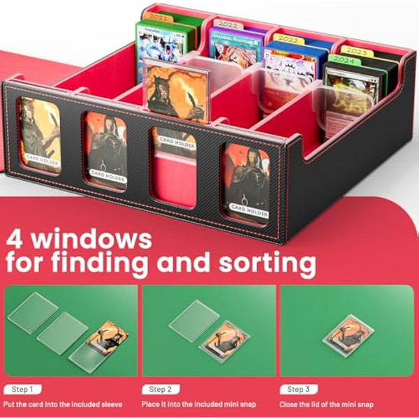 Hot Bee MTG Trading Card Storage Box, Deck Box Holds 2400+ Cards for TCG, MTG, Yugioh, Magic the Gathering Commander Cards, Playing Card Case PU Leather Magnetic Closure, Red