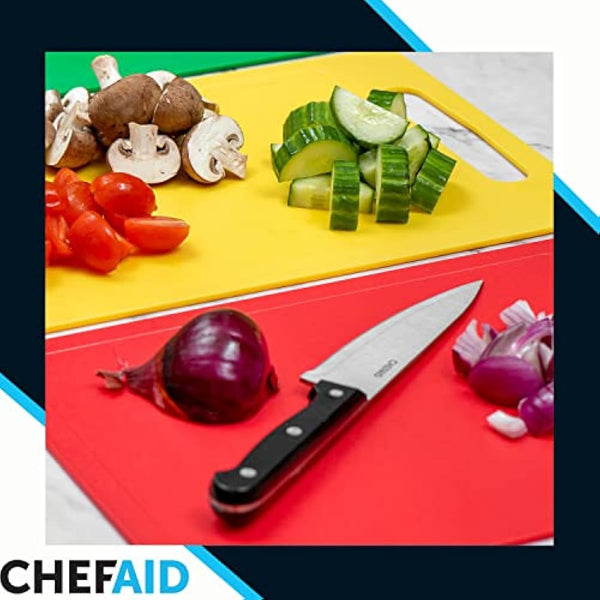 Chef Aid Large Multi-Colour Chopping Board Set, Multipurpose Anti-Slip Surface, Easy to Clean and Dishwasher Safe with Handle, Pack of 4 Cutting Boards Each Measuring 40 x 30cm