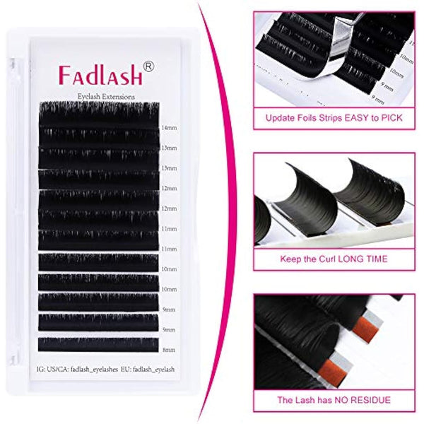 Fadlash Easy Fan Lashes D Curl 0.05 8-14mm Mixed Length Russian Lashes Natural Look Self Fanning Eye Lashes Automatic Blooming Russian Eyelashes Extensions(0.05-D-814)