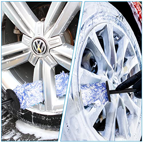 URAQT Car Wheel Brush, No Metal Wheel and Rim Detailing Brush, Car Wheel Cleaning Brush, Soft Dense Alloy Wheel Brush, Suitable for Wheels and Rims of Cars/Motorcycles/Bicycles (Black)