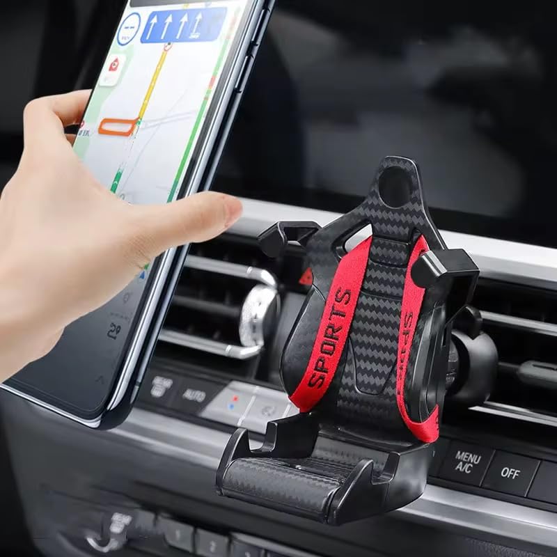 Car Phone Holder Air Vent Mount – Racing Seat Style with Safety Belt, 360° Adjustable Cradle, Universal Fit for iPhone, Samsung, Android, And More, 2025 New Auto Accessories (Red)