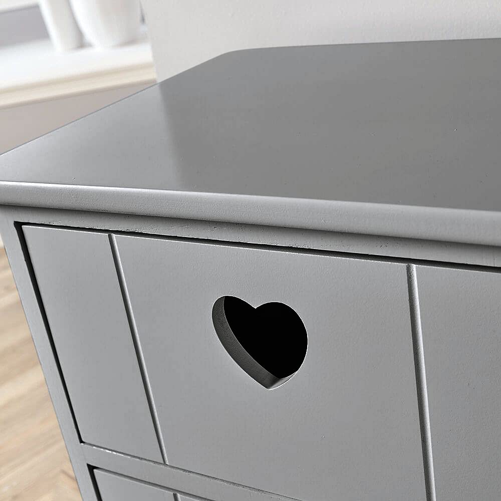 Home Source Chest of Drawers, Wooden Storage Unit Bedroom Organiser Bedside, Love Heart Design, 3 Drawer, Grey