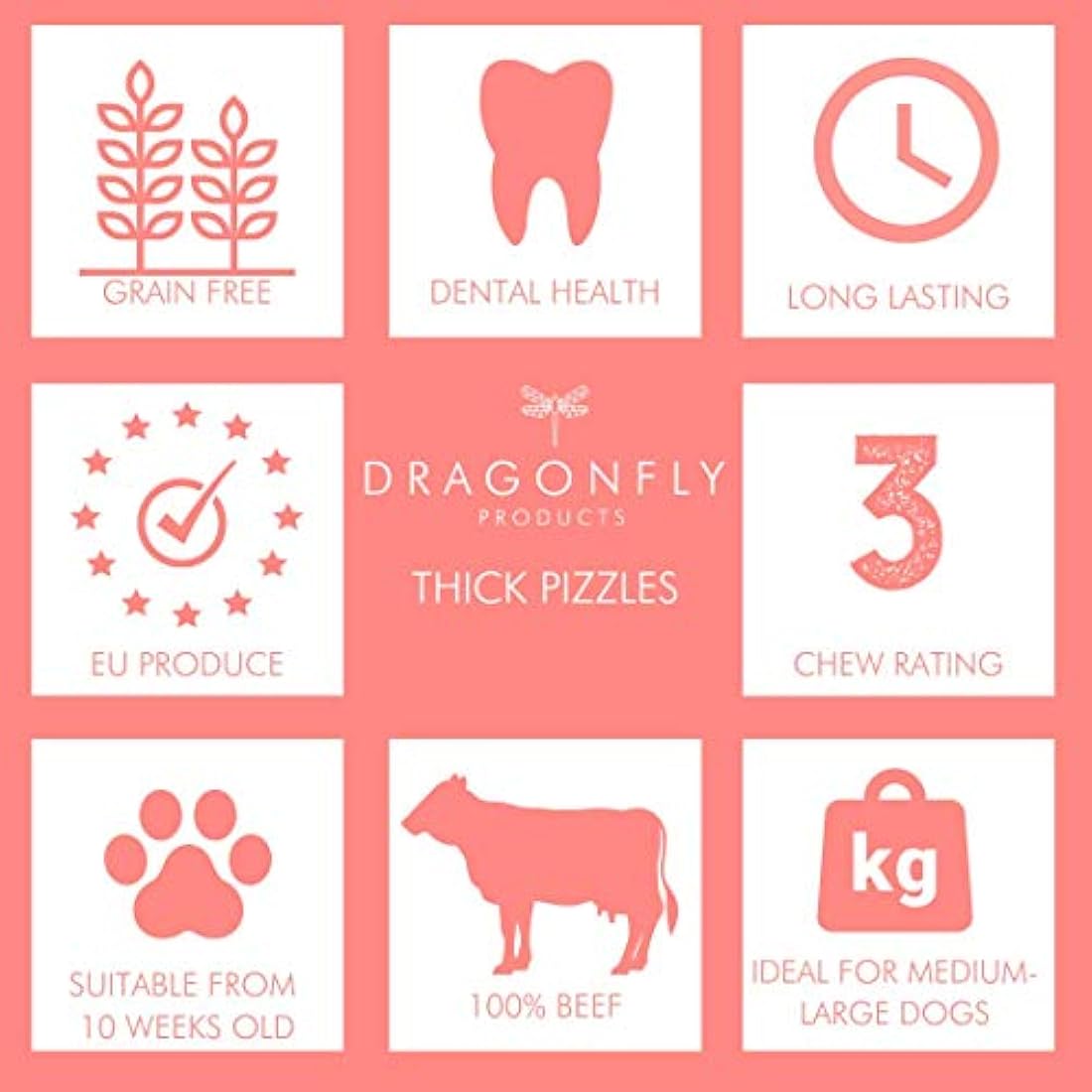 Dragonfly Products. 10 x 15cm Thick Bulls Pizzle Bully Sticks for Dogs & Puppies - Healthy, Natural Dog Thick Treats Chews