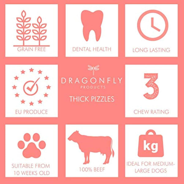 Dragonfly Products. 10 x 15cm Thick Bulls Pizzle Bully Sticks for Dogs & Puppies - Healthy, Natural Dog Thick Treats Chews