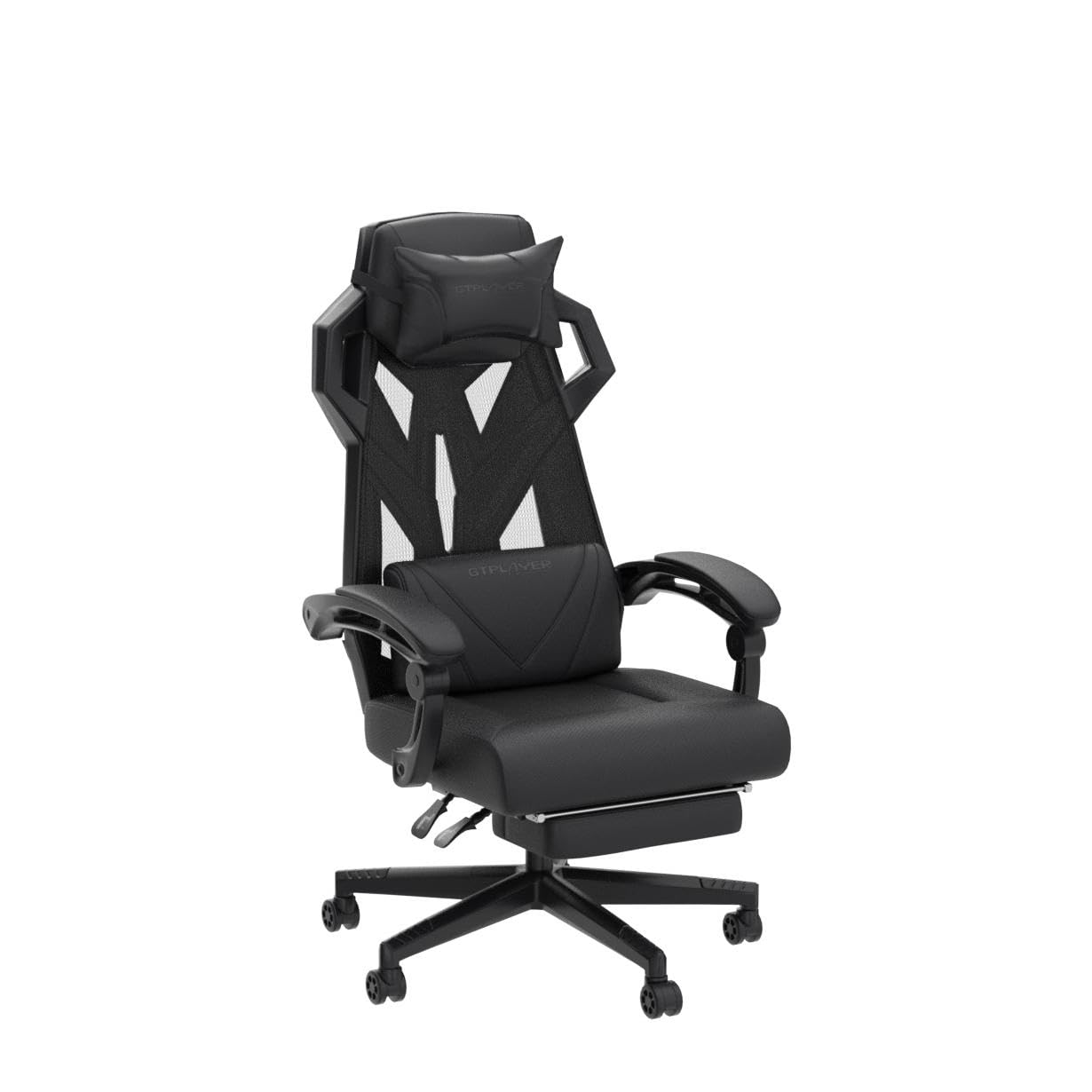 GTPLAYER Mesh Gaming Chair with Footrest 3D Stereoscopic Frame Support Ergonomic Fabric Cover Desk Chair Reclining Computer Chair Height Adjustable Office Chair - Black