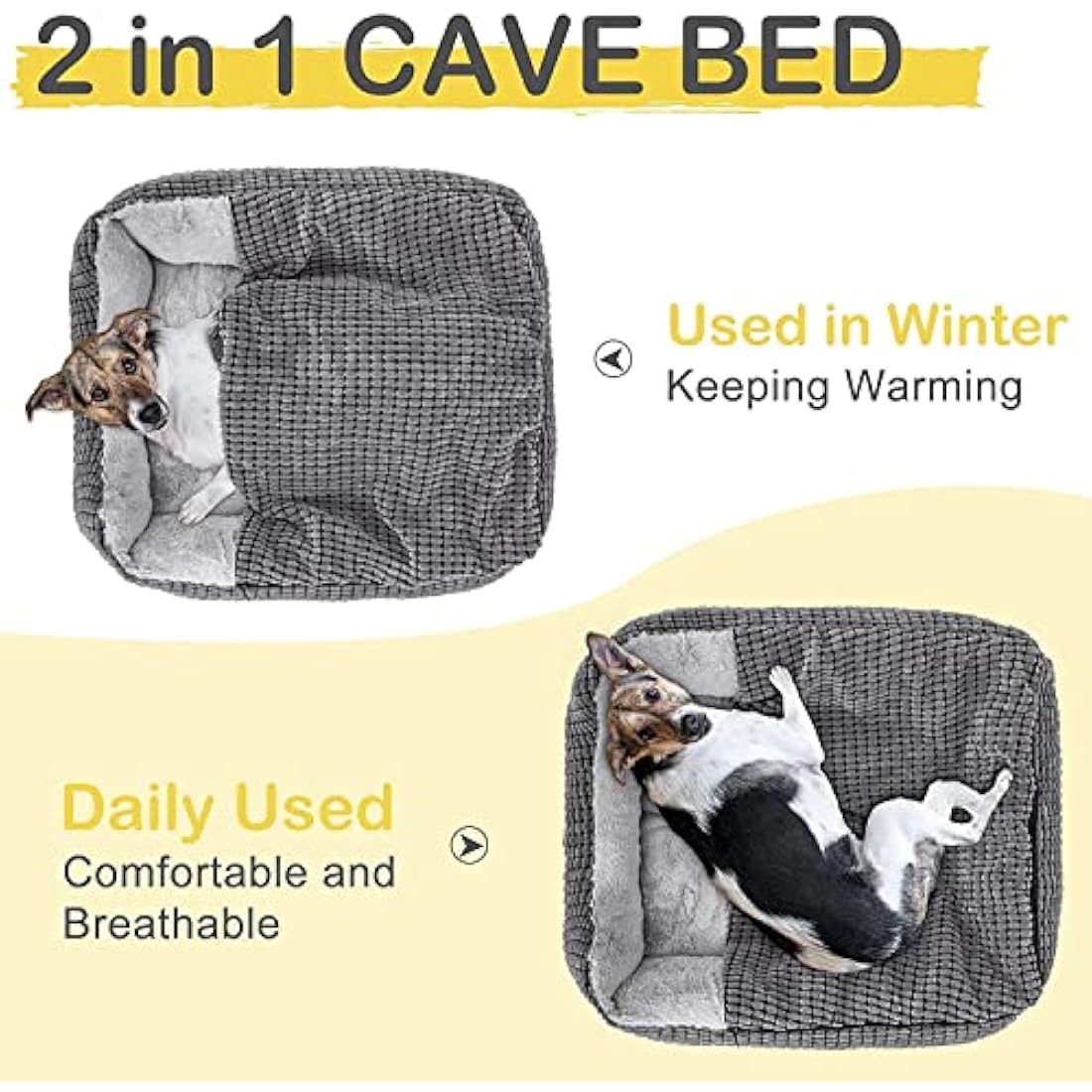 JOEJOY Rectangle XL Dog Bed Warm Hooded Dog Bed, Luxury Super Soft Pet Cave Bed Washable, Fits Up To 20/30/40/60lbs Pets