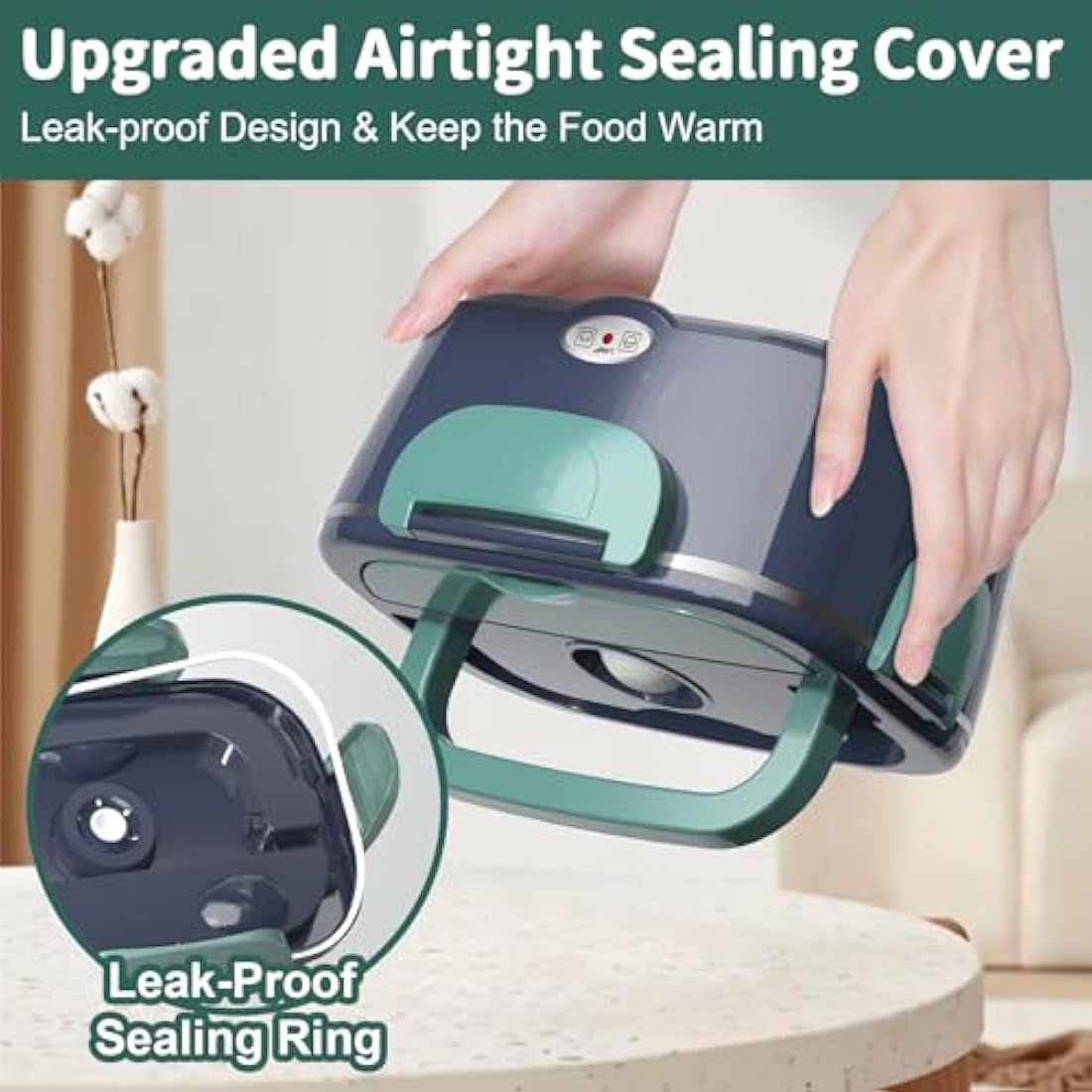 Electric Heated Lunch Box 100W - 3-in-1 Fast Heating Lunch Boxes Portable for Adults, 12V/24V/220V with 2 Pack Containers (Single & Compartment) for Car Truck Office (3 Times Faster), Navygreen