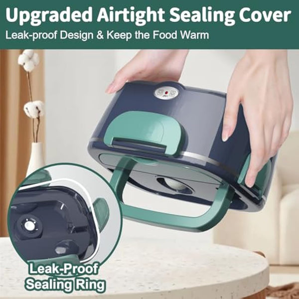 Electric Heated Lunch Box 100W - 3-in-1 Fast Heating Lunch Boxes Portable for Adults, 12V/24V/220V with 2 Pack Containers (Single & Compartment) for Car Truck Office (3 Times Faster), Navygreen