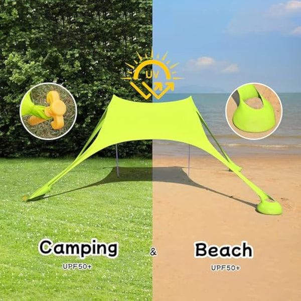 Floving Beach shade tent awning 4-5 people beach sunscreen anti-UV portable umbrella Sun Shelters (Green)