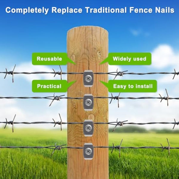 SELEWARE 200 Pcs Stainless Steel Fence Staples Fence Nails for Softwood Reusable Fence Nails for Wire Mesh & Woven Fencing, Fence Fasteners with Wire Fixer, Easy Install & Remove with Power Drill