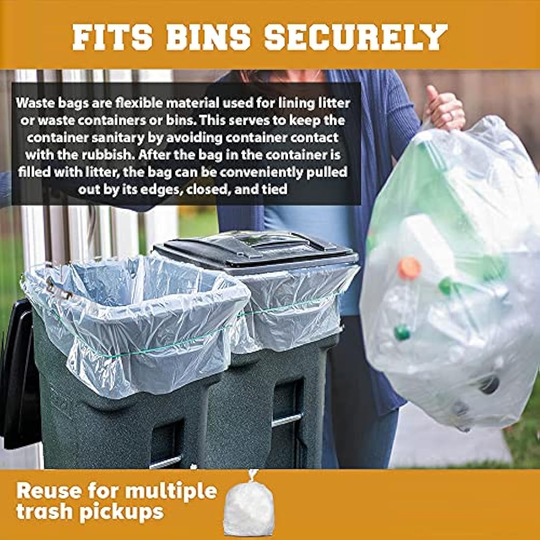 200 Large Strong Clear Bin Bags (18 x 29 x 39 Inches) - Plastic Recycling Bin Liners - 140 Gauge Trash Bags for Rubbish, Waste, Refuse & Dustbin Sacks - 85 Liters