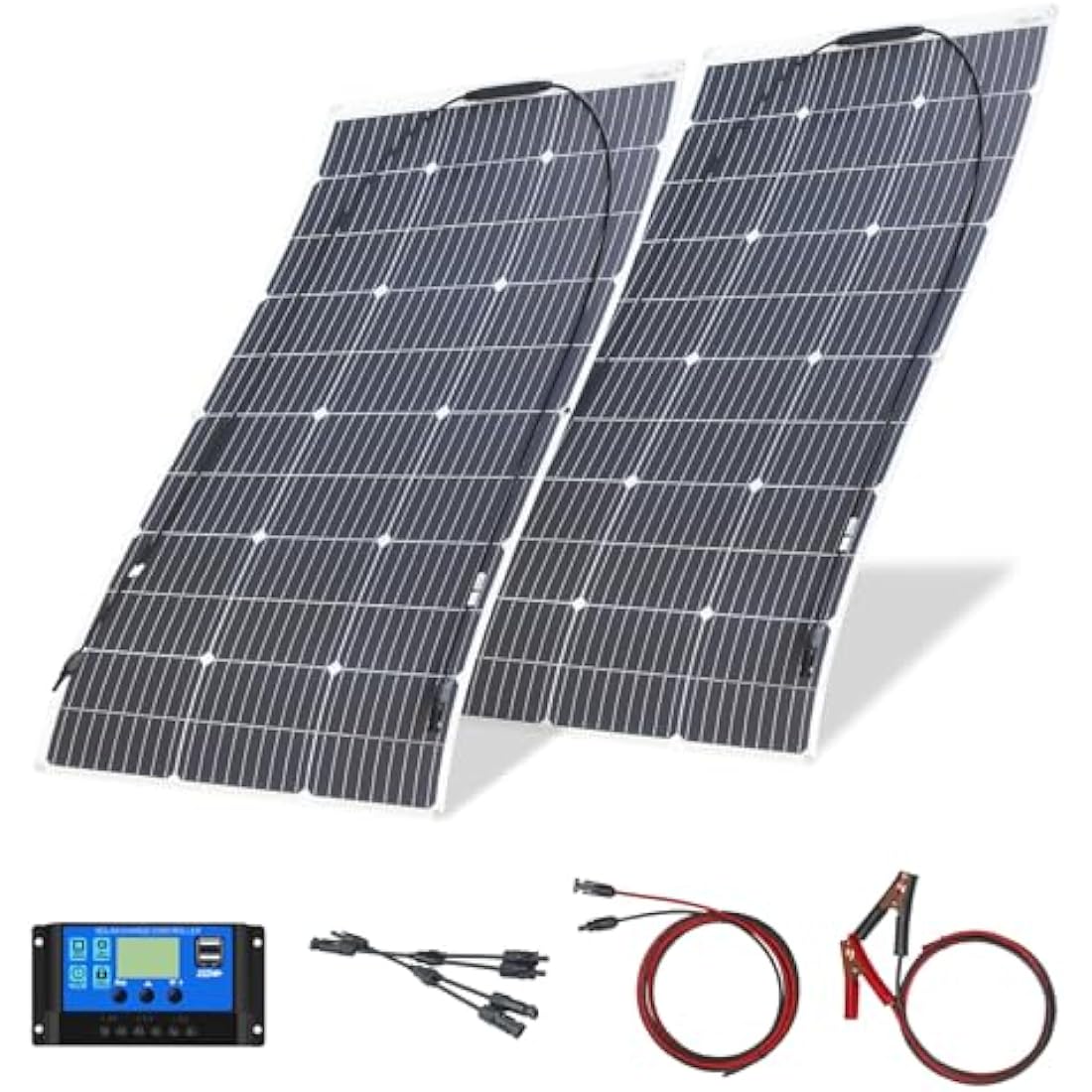 200W Flexible Solar Panel Kit Monocrystalline Solar Charge with 20A Controller USB Output to Charge 12V Batteries (Vented AGM Gel)-for Motorhome, Caravan, Camper, Boats, Roofs