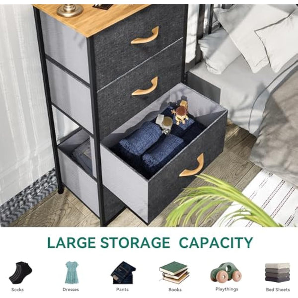 YITAHOME Chest of Drawers with 4 Drawers, Fabric Dressers with Easy Pull Handle,Sturdy Steel Frame,Storage Drawers for Bedroom, Closet, Clothes, Dark Grey