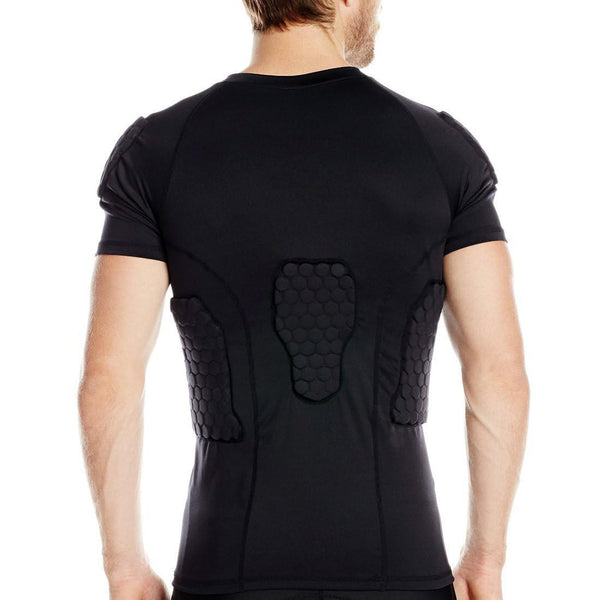 DGYAO Padded Comprssion T Shirt, Mens Rugby Safe Guard Top for Chest Rib Shoulder Protector Small