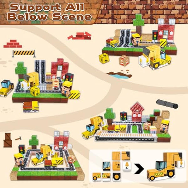 Annexfun Magnetic Blocks-100PCS Magnetic Building Blocks Road with Car STEM Toddler Kids Toys, Stacking Cube Games Tiles Construction Toys for Kids Ages 3+, Christmas Birthday Gifts for Boys & Girls