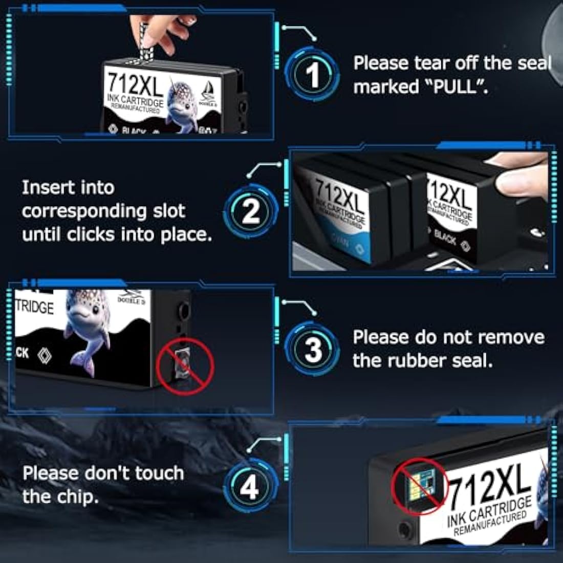 DOUBLE D 712XL Ink Remanufactured Ink Cartridge for HP 712 712XL Ink High Yield for HP DesignJet T650 T630 T230 T210 Studio Plotter Printer (2 Black)