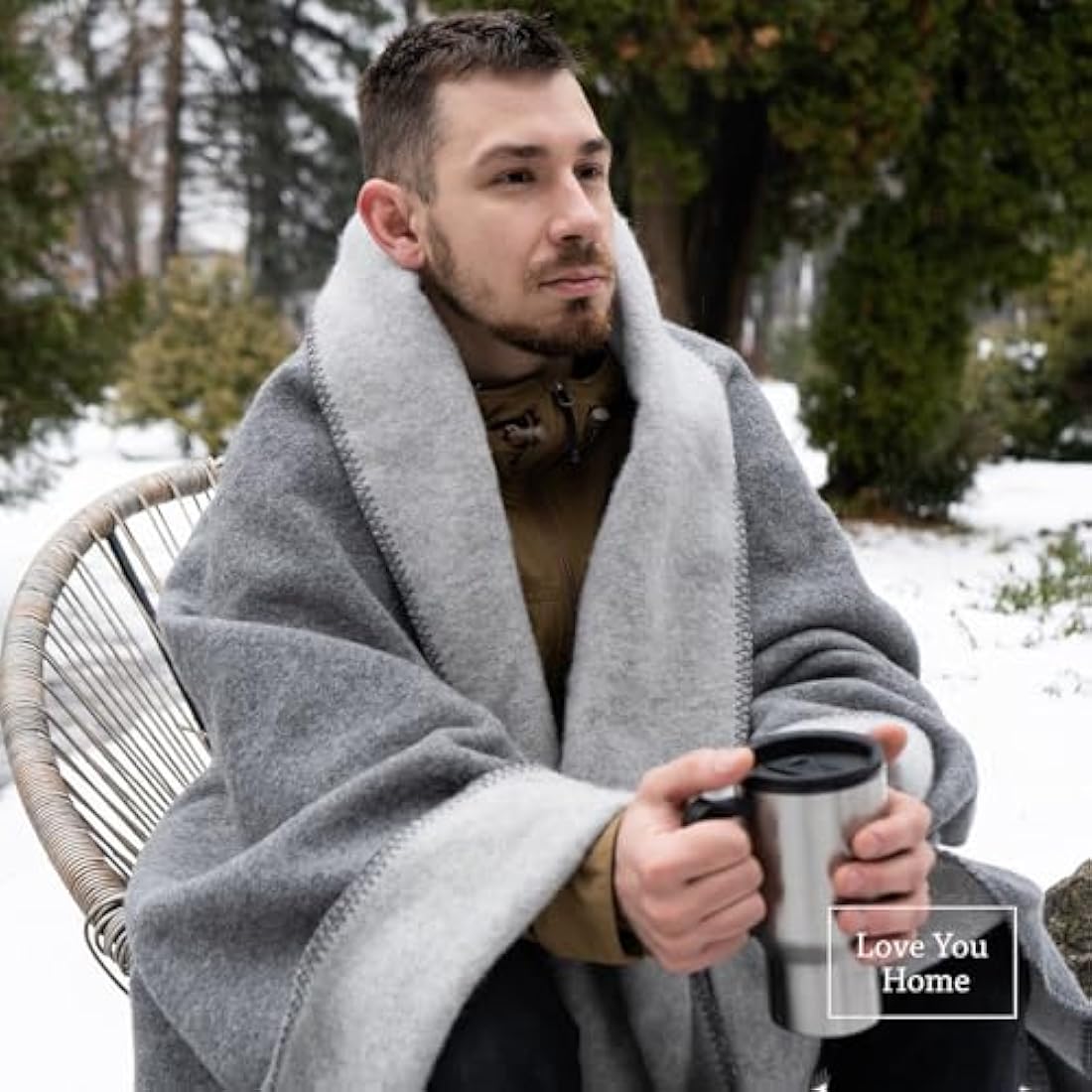 LYHome Travel Blanket - Extra Warm Picnic Throw, Bed Camping Outdoor Wool Blankets, Cozy Soft Throws, Military Army and Garden Outside Use (59x84 in | 150x215 cm | Light Gray - Gray Double-sided)