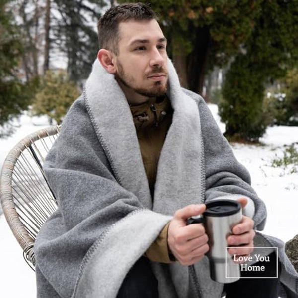 LYHome Travel Blanket - Extra Warm Picnic Throw, Bed Camping Outdoor Wool Blankets, Cozy Soft Throws, Military Army and Garden Outside Use (59x84 in | 150x215 cm | Light Gray - Gray Double-sided)