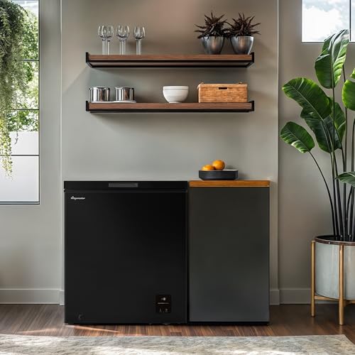 Fridgemaster MCF142EB 142L Chester Freezer 4 Star Freezer Rating - 55.9D x 62.5W x 85.4H cm Black with Recessed Handle - E Rated