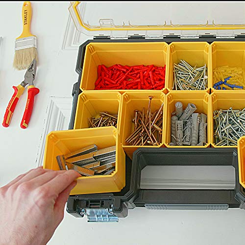 STANLEY FATMAX Waterproof 10-Compartment Deep Professional Tool Organiser, Removable & Stackable Deep Storage Cups with Transparent Lid, for Small Parts and Tools Storage, 1-97-521