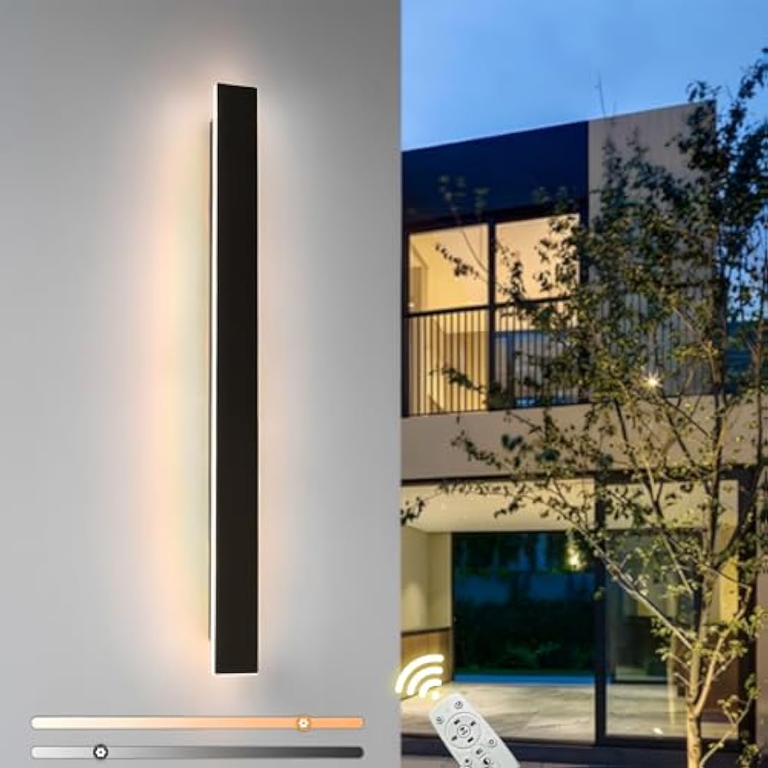 ZTWLEED Long Outdoor Wall Light,Dimmable Wall Light with Remote Control,LED Long Wall Lamp Villa 25W IP65 Waterproof Wall Lights Black,120CM Outdoor Wall Lamp for Patio Villa