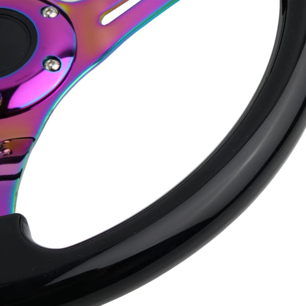 350mm Green Racing Steering Wheel Neo Chrome Spoke Universal 6 Bolts 45mm Deep Dish Classic ABS Wood Steering Wheel with Horn Button